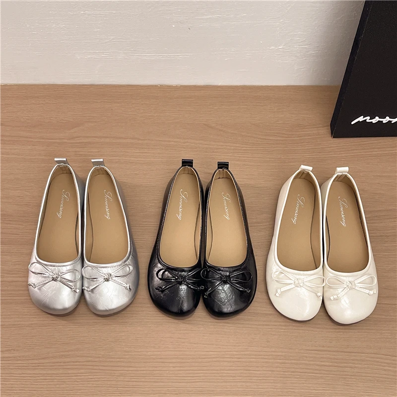 Ballerinas mit Schleifenknoten und runder Spitze für Damen, weiche Slip-On-Schuhe für den Alltag – Detail 11