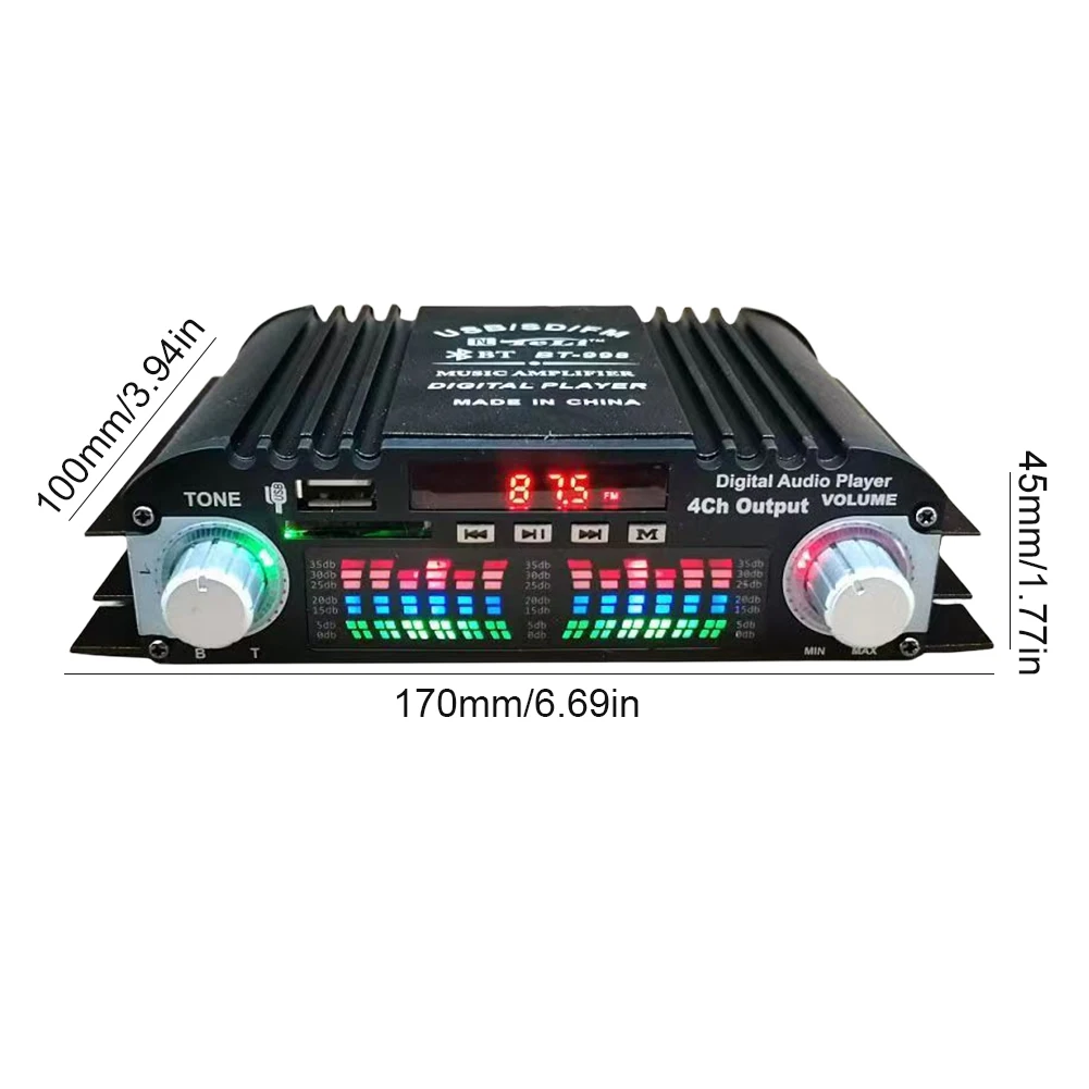 1600W Peak Power HiFi Sound Amplifier FM USB Bluetooth-Compatible Home Car Power Amplifier 4 Channel Bluetooth-Compatible Sound