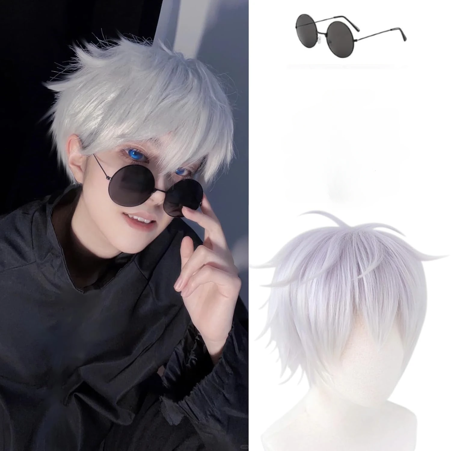 

Парик Gojo Jujutsu Kaisen, парик для косплея с челкой, короткий серебристый синтетический парик для косплея на Хэллоуин, парики для косплея