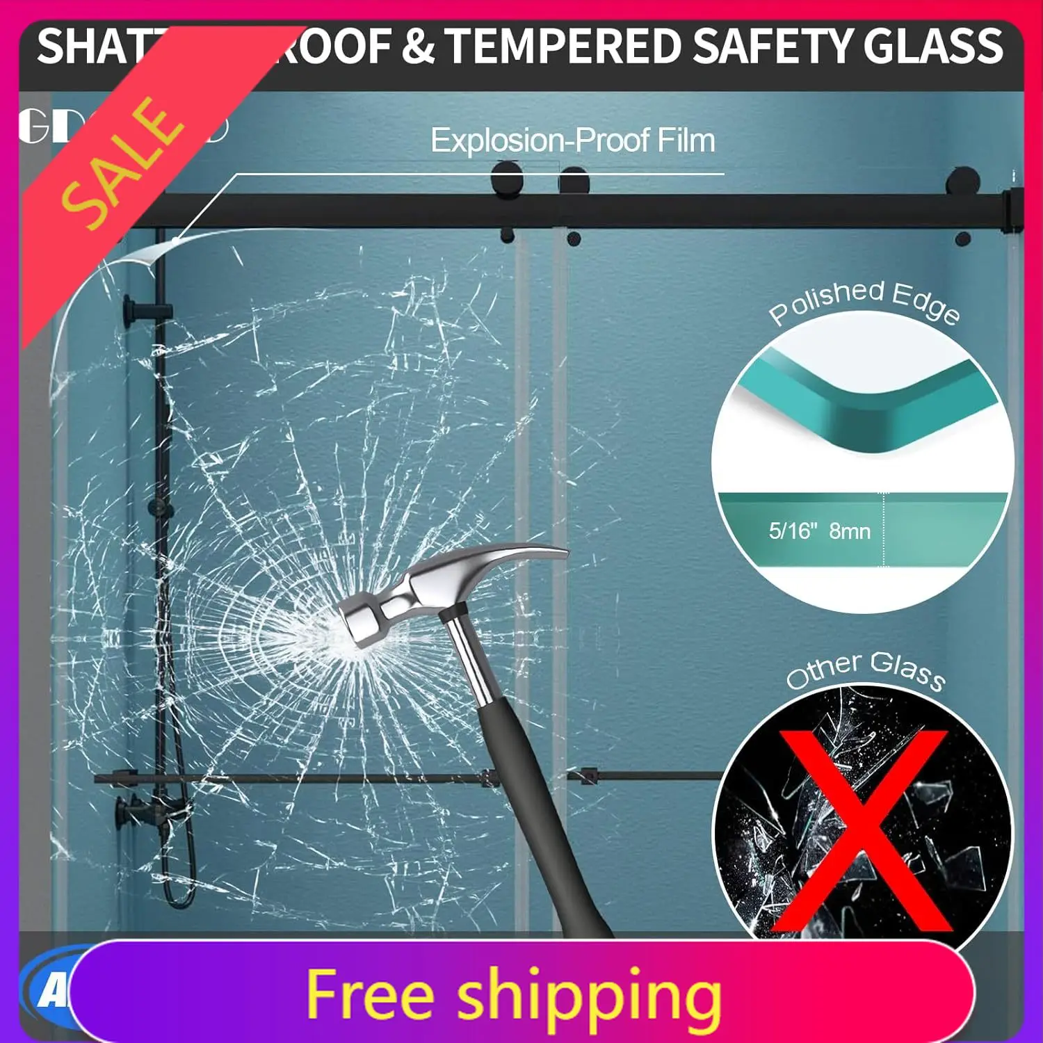 

56" -60" W x 75" H Frameless Shower Door, Double Sliding Shower Door，Bathroom Sliding Shower Door, SGCC Certified Tempered Glass