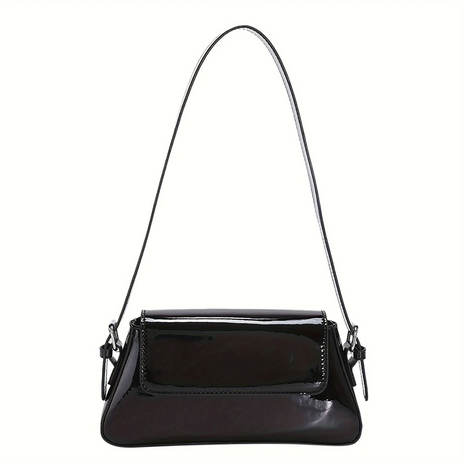 

French Mirror Finish Shoulder Bag Flapover Satchel with Adjustable Strap in Various Colors