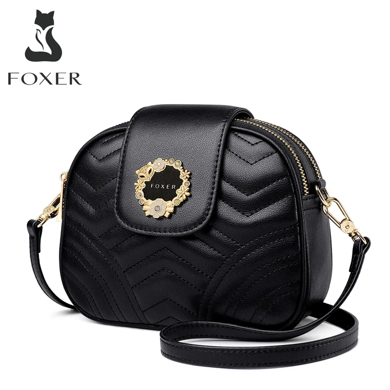 

Женская сумка-кроссбоди FOXER из спилковой кожи, шикарная сумка для телефона, новинка 2025 года, модная стеганая сумка через плечо, элегантная круглая сумочка