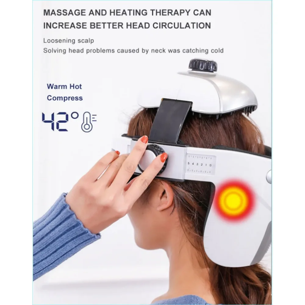 Massagem Elétrica Cabeça De Vibração Capacete, Pneumático Cefaleia Couro cabeludo Relaxamento, Compressa Quente Automática, Versão Bluetooth, Novo