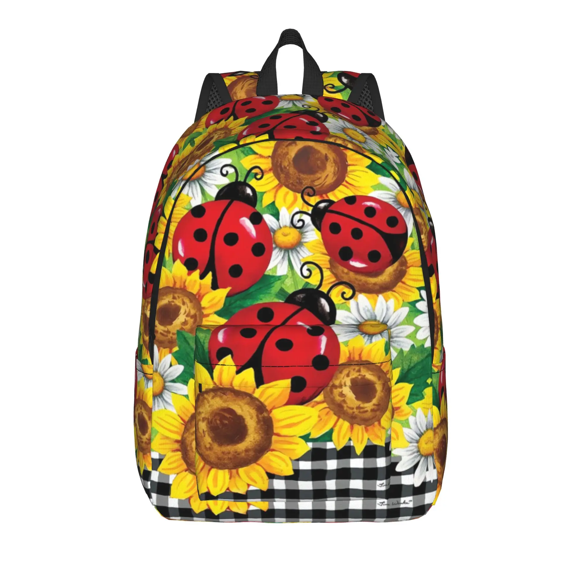 Ladybugs And Flowers Backpack  Women Men Polyester University Backpacks Pattern Aesthetic School Bags Rucksack
