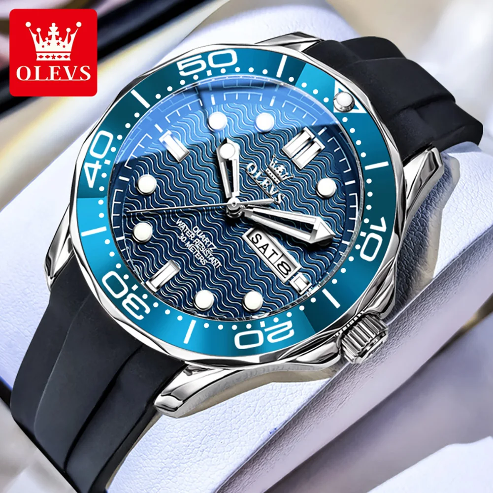 OLEVS Quartz Watches For Men Fashion Business Men Watch Military Silicone Sports Waterproof Week Date Clock Relogio Masculino