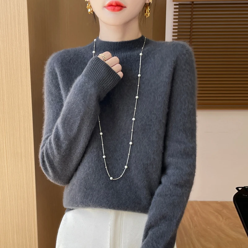 

100% wool women's pullover, thin, solid color, half turtleneck, inner wear, soft, 2025 new style