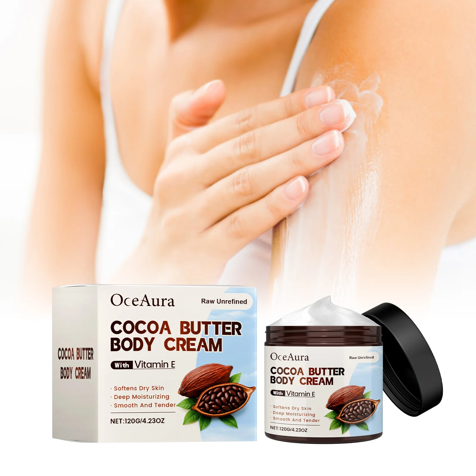 코코아 버터 바디 크림 (비타민 E 함유) - 건성 피부를 위한 깊은 보습 - 120g/4.2OZ - 영양 공급 및 부드러움