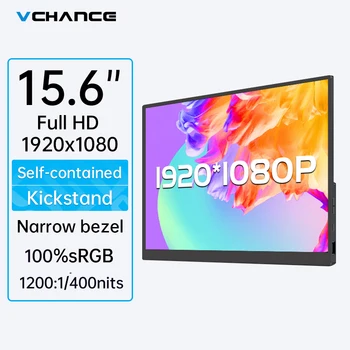 VCHANCE 풀 HD 휴대용 모니터, PC 노트북 Ps4/5 스위치 Xbox용 초박형 게이밍 디스플레이, 1080p HDR 히든 스탠드, 15.6 인치