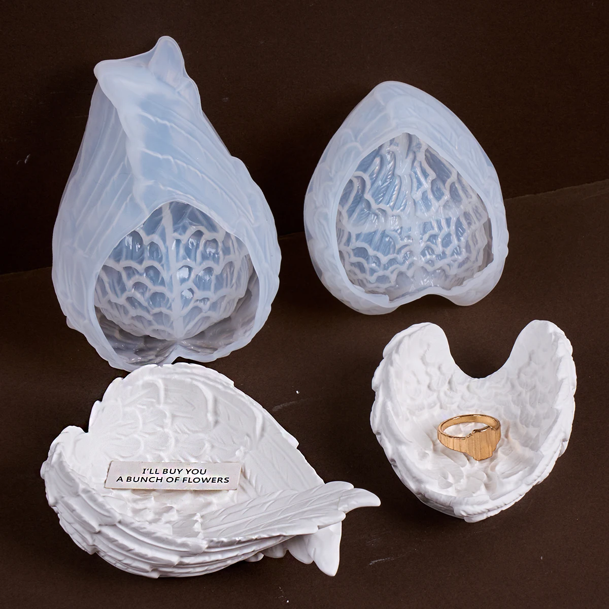 الجناح صينية قالب من السيليكون ثلاثية الأبعاد منحوتة أجنحة الجص الراتنج الخرساني قالب الحرفية ديكور للطاولات عرض المجوهرات الركيزة صنع أدوات