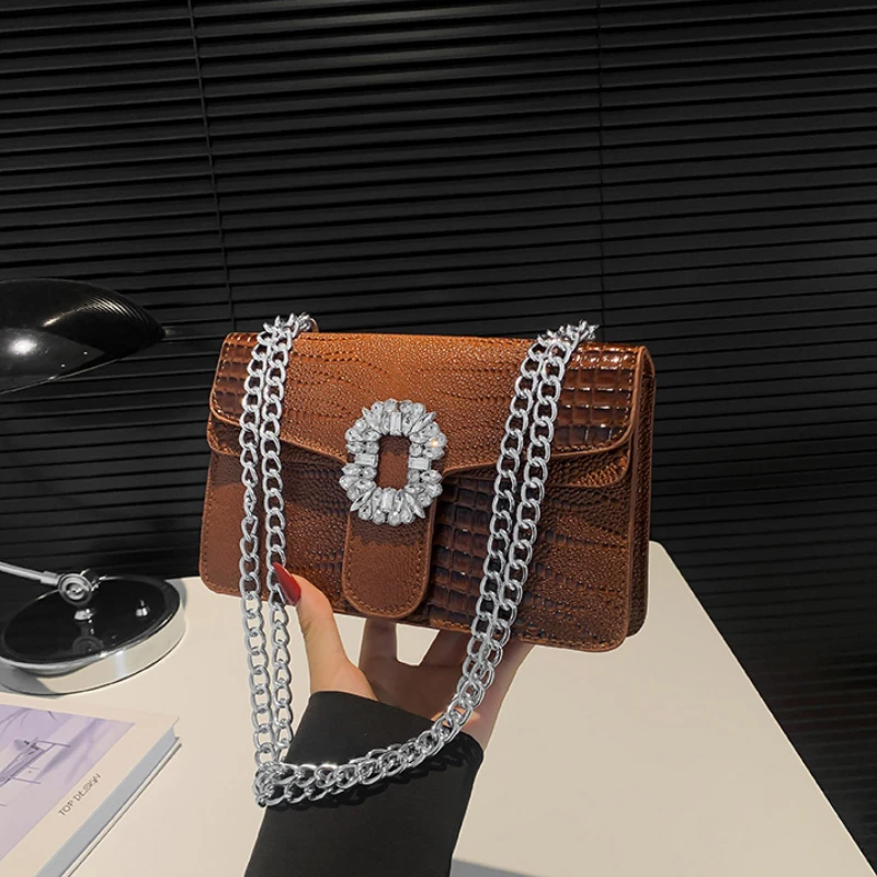 Crossbody Bags for Women 2024 Retro Alligator Pattern Chain Diamond Small Square Bag Girls Casual Shoulder Purses Flap Handbags