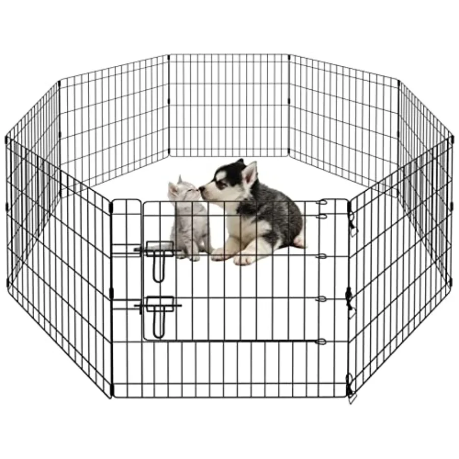 

Dog Pen Pet Playpen Dog Fence Indoor Foldable Metal Wire Exercise Puppy Play Yard Pet Enclosure Outdoor 8 Panels 24 Inch Only B