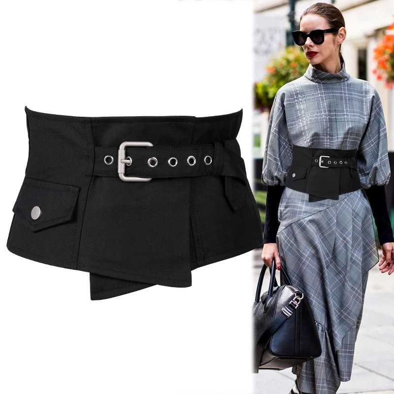 

Женский широкий поясной ремень с карманом, декоративный ремень, регулируемый ремень, металлическая пряжка, поясной ремень для рубашки/платья/футболки