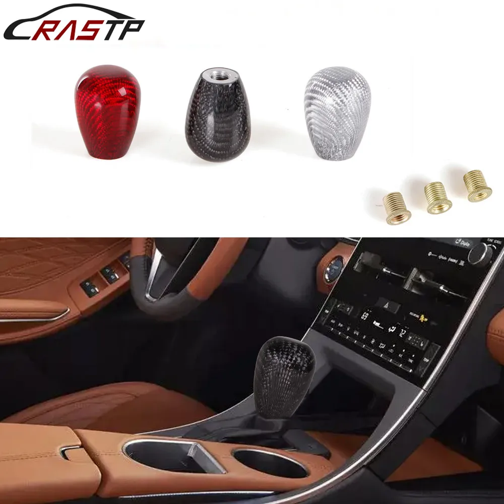 

RASTP-New Carbon Fiber Oval Manual Gear Shift Knob With Adapter for Most Car Decorations Classic JDM Style RS-SFN105