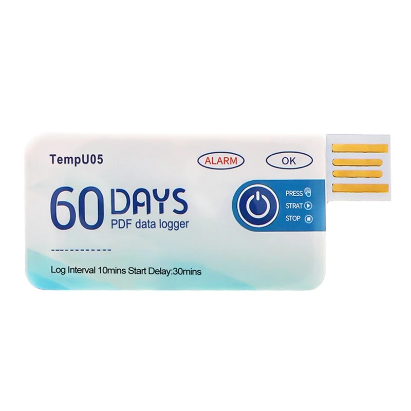 Tempu05 1Pcs Temperature Data Logger 60 Day Single Use Temperature Analyzer PDF Report USB Temperature Logger