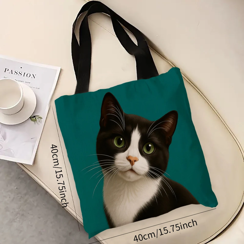 

Вместительный смокинг с котом, большая вместительная многоразовая складная сумка для покупок, женская сумка с принтом, сумки на плечо 7,3