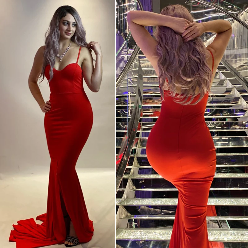 Customized Strapless Sweetheart Party Prom Dress Split Floor Length Gown Padded