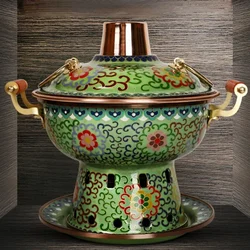 Small Cloisonne Copper Chafing Dish Elegant Enamel Hot Pot Oil Alcohol Commercial Pure Copper Hotpot Cookware