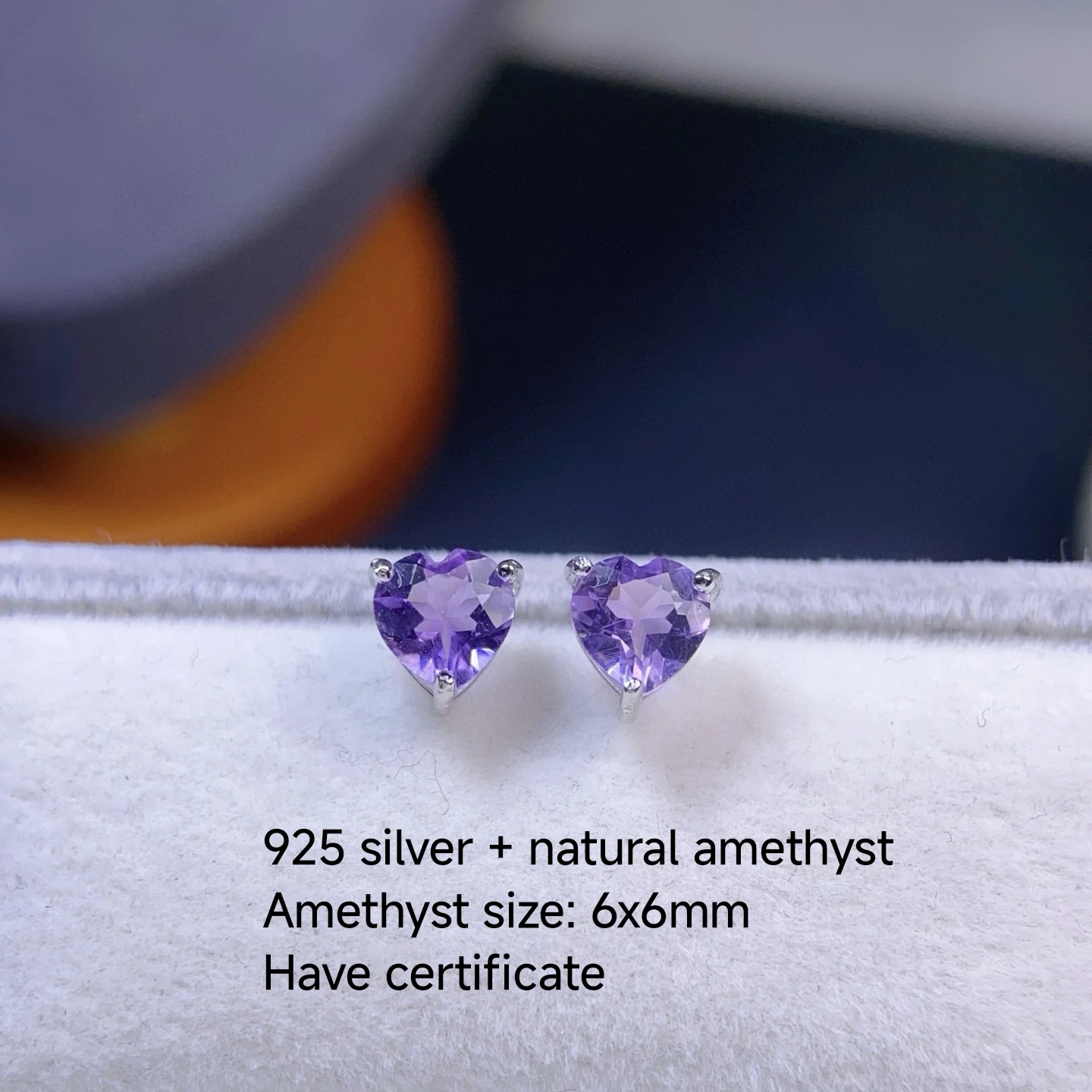 Certificated 925 Silver Natural Amethyst Earrings 4 Prongs Round/Square/Oval Purple Sapphire Ear Stud Dropshipping Fine Jewelry