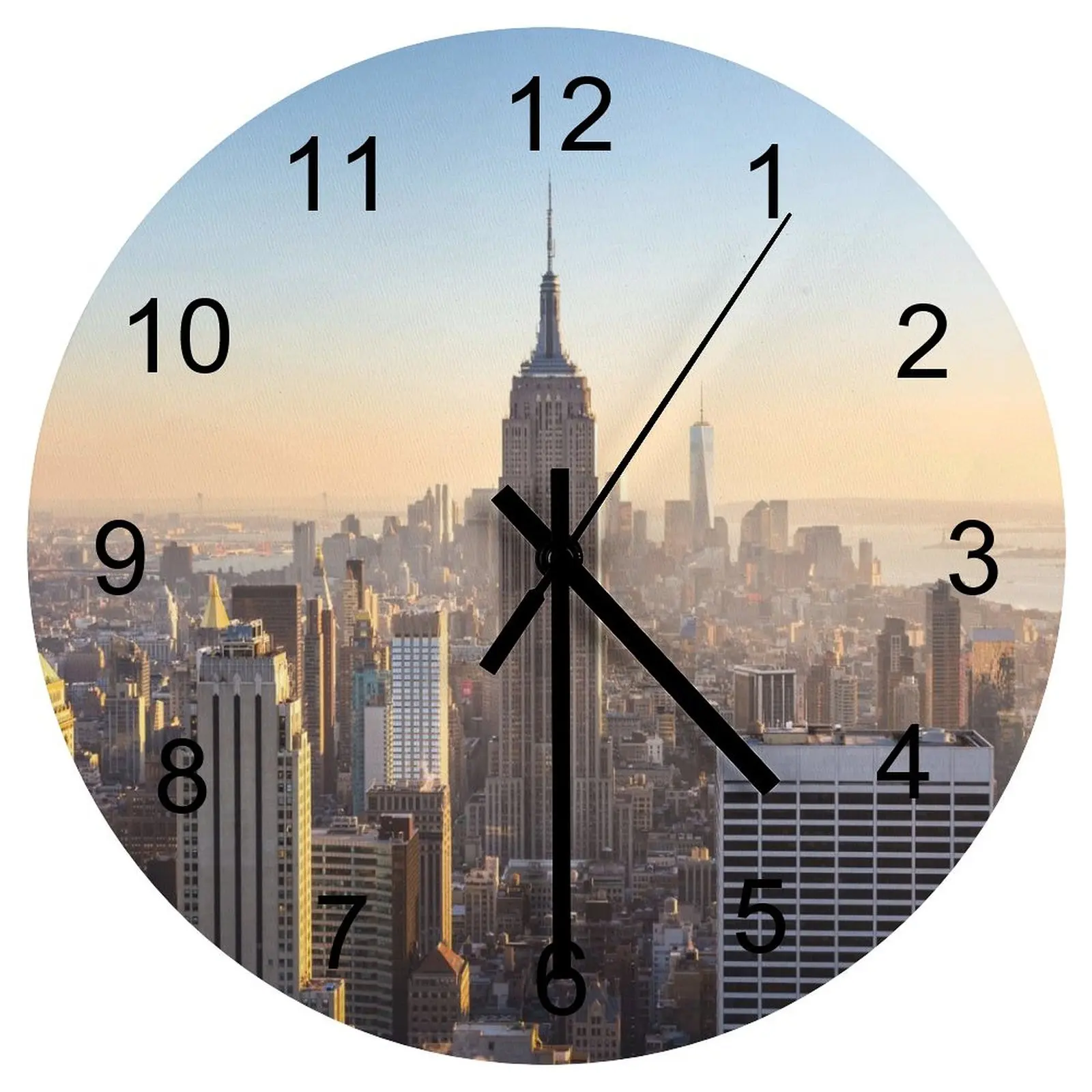 

Garage Wall Clock American city Clocks 12 inch Silent Wood Round Creative 3D Display Geometric