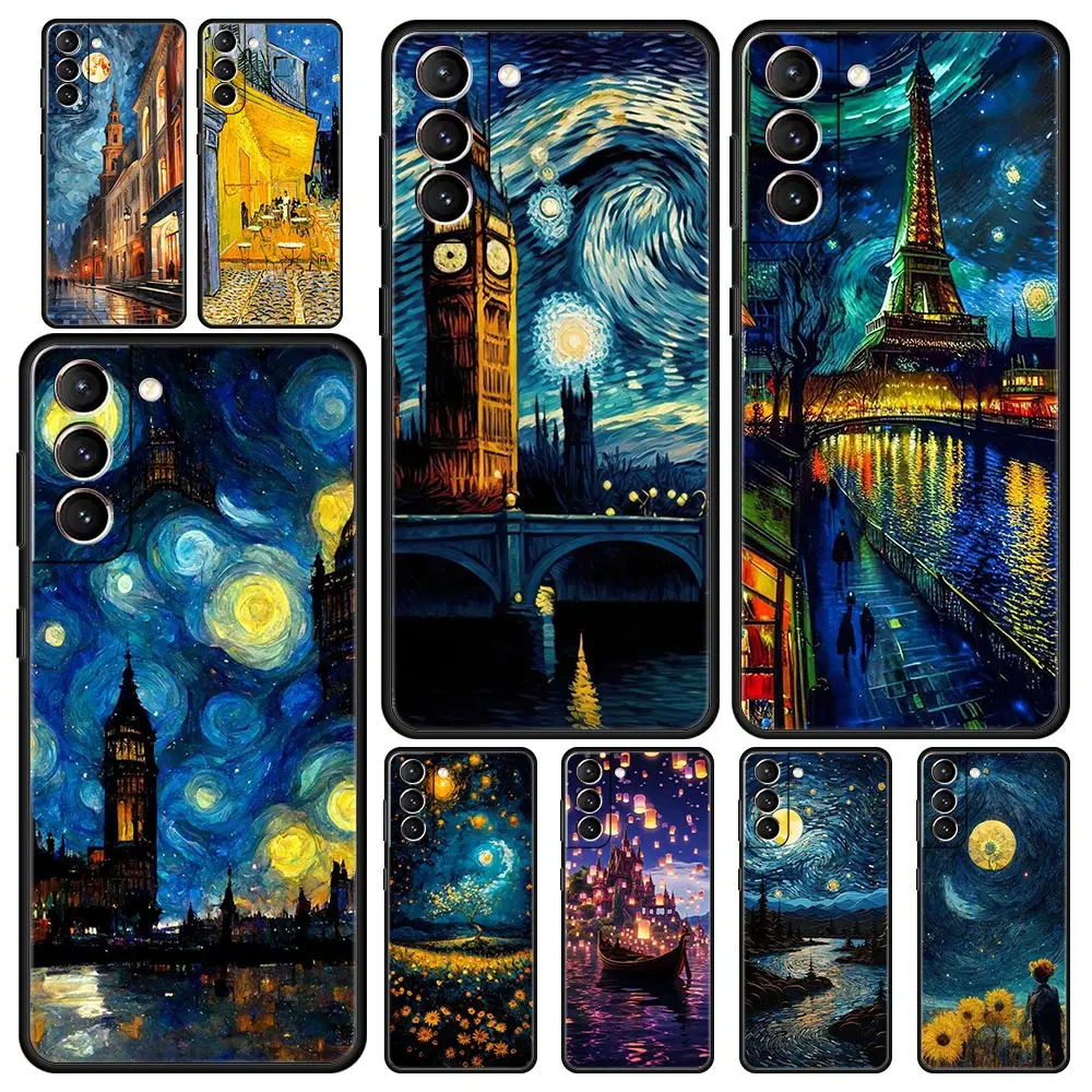 Starry night van gogh Phone Case For Samsung Galaxy S24 S23 Ultra S22 S21 S20 FE 5G S10 S10E S9 Plus S8 Silicone Black Cover