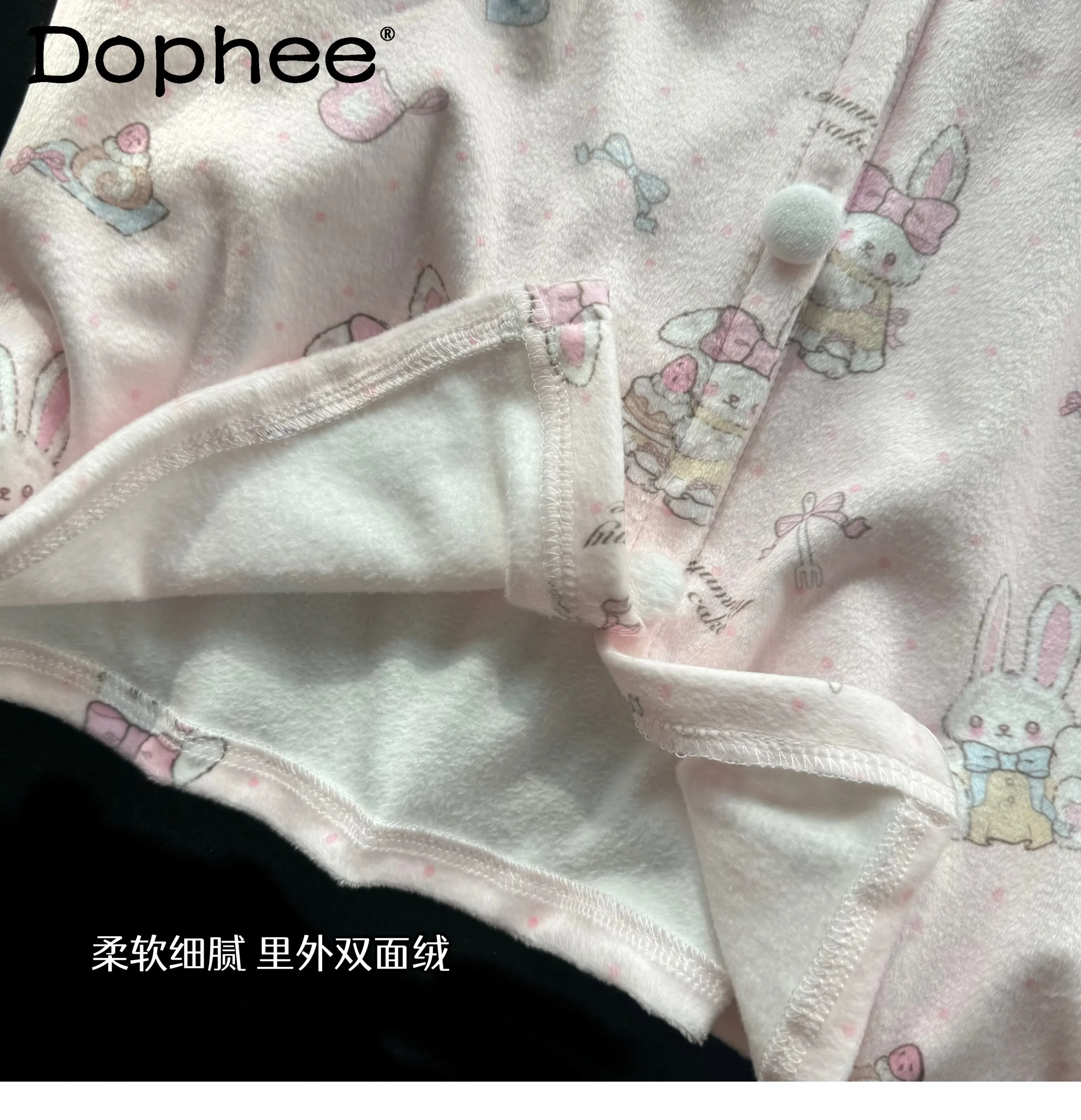 Autumn Winter New Plush Long-sleeved Pink Pajamas Kawaii Girl Outdoor with Chest Pad Cartoon Sweet  Comfortable Loungewear Set