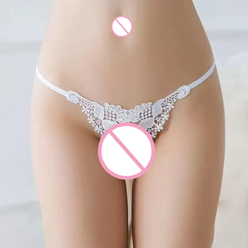 Transparent Embroidered Sexy Pearl Thong Panties With Open Crotch And Low Waist image 4