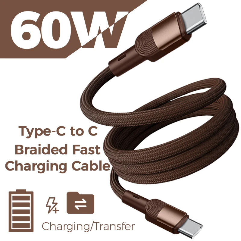 

PD 60W USB C Fast Charging Cable Type C To C Super Charger Data Cord For iPhone Air 17 16 Pro Max Samsung S25 S24 Braided Wire