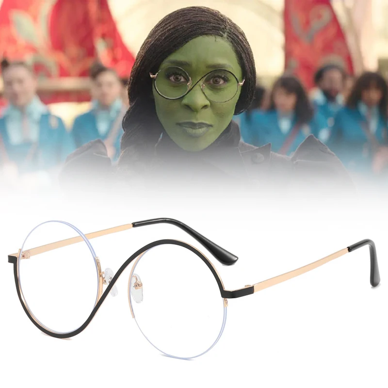 Movie Wicked Elphaba Cosplay Glasses Unisex Witch Circular Sunglasses Wizard Eyewear Halloween Carnival Accessories Prop