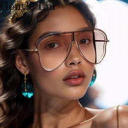 Oversized Shield One-Piece Punk Sunglasses Women 2024 Luxury Brand Square Sun Glasses For Ladies Metal Big Frame Eyewear UV400