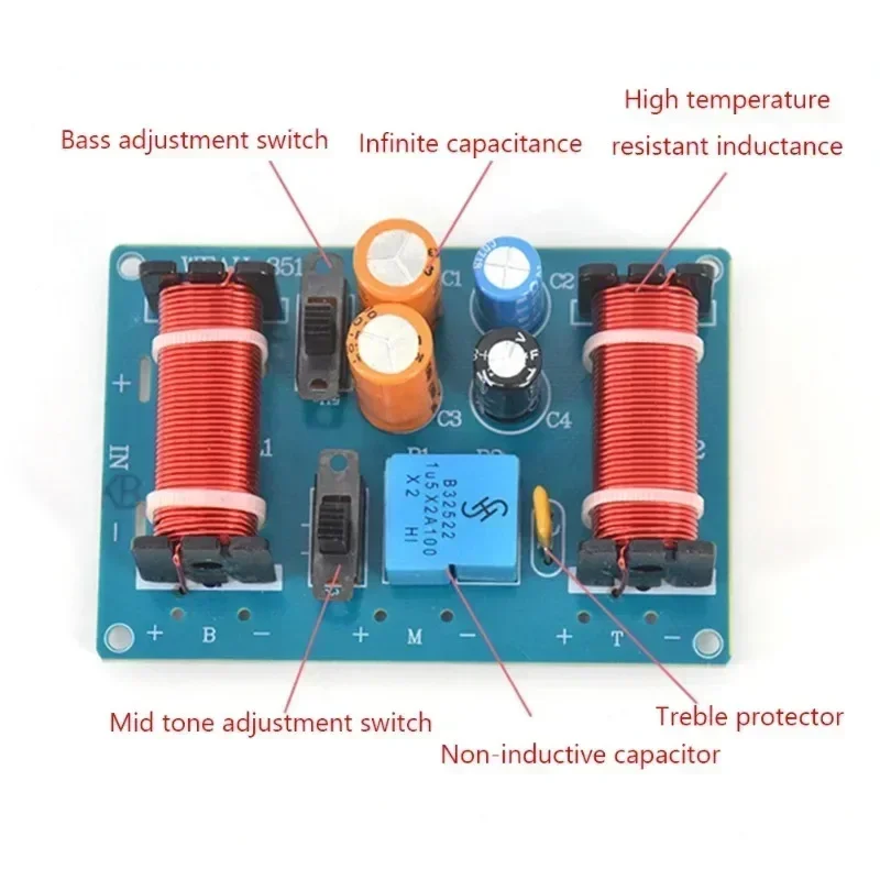 150W Audio Filter Circuit Board Multi-segment Adjustable 3 Ways Speaker Filter Crossover 50Hz-20KHz for 4-11in Speaker Upgrade