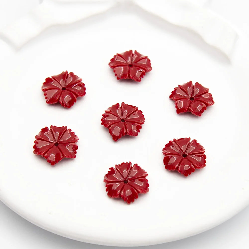 10 قطعة/الحزمة 12 مللي متر زهرة على شكل نقش الراتنج اليدوية تقليد المرجان الخرز 4 ألوان مجوهرات لصنع قلادة أقراط #3