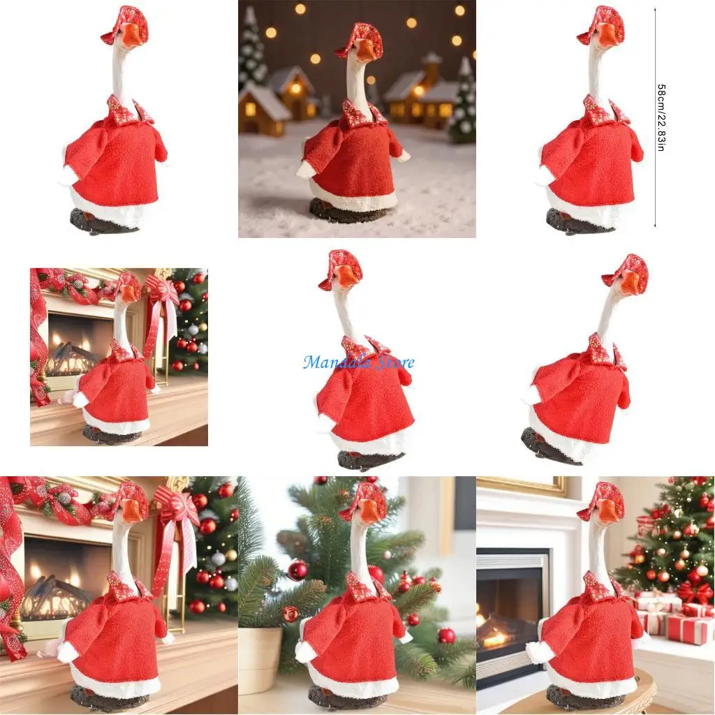 

U2JC Seasonal Geese Costume With Holiday Hat For Indoor Outdoor Christmas Porch Statue Decoration Party Yard Festivities