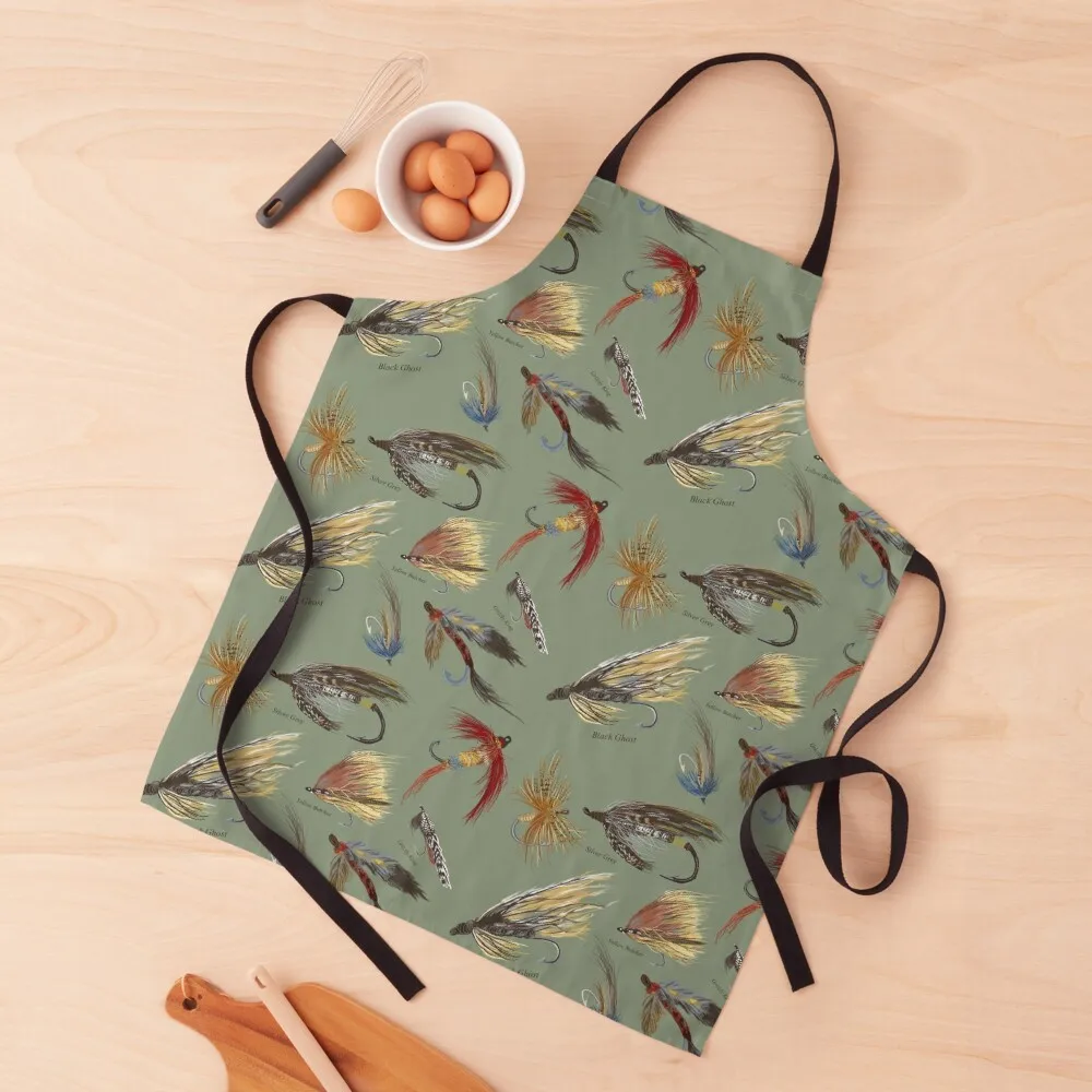 

Fly Fishing with Hand Tied flies! Apron Art work ladies Trim Cloth Novelties Kitchen And Home Apron