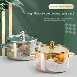 Thick Borosilicate Glass Pot Cute Bear Household Complementary Food Soup Pot Soup Double Ear Glass Instant Noodle Bowl Milk Pot