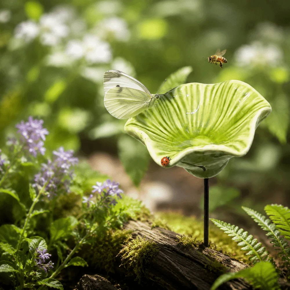 Flower Shaped Bee Butterfly Water Dispenser Colorful Creative Insect Drinking Cup Ceramic Garden Decoration Courtyard