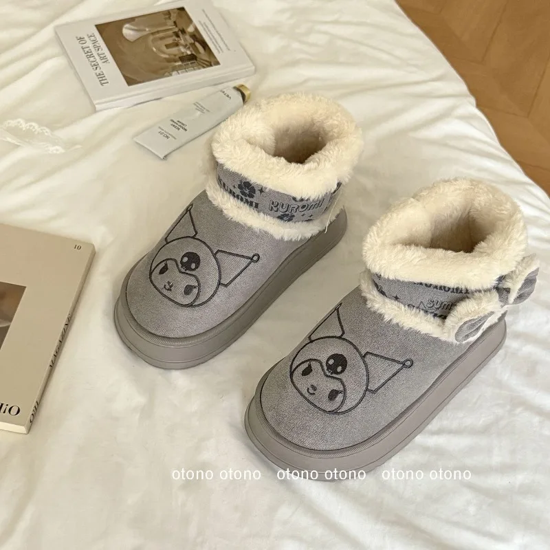 سانريو مرحبا كيتي بلدي ميلودي أنيمي Kawaii أحذية ناعمة Kuromi لطيف الكرتون الصوف حذاء الثلج عالي الرقبة دافئ هدايا عيد ميلاد للفتيات