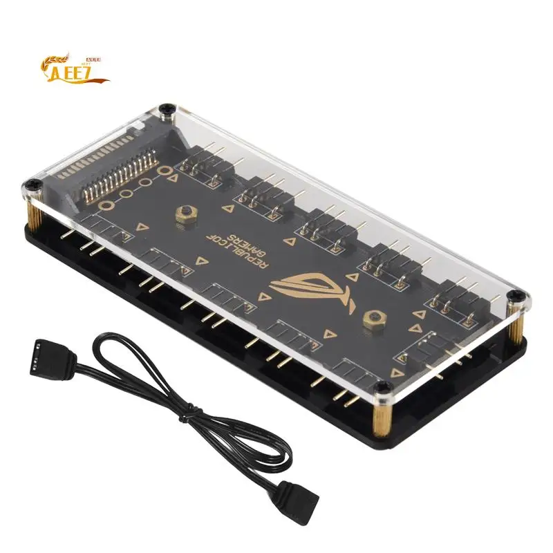 

AEE7-5V 3Pin RGB LED Splitter 10-Port Hub With 50CM 3Pin Extension Cord, Perfect For Lots Of RGB