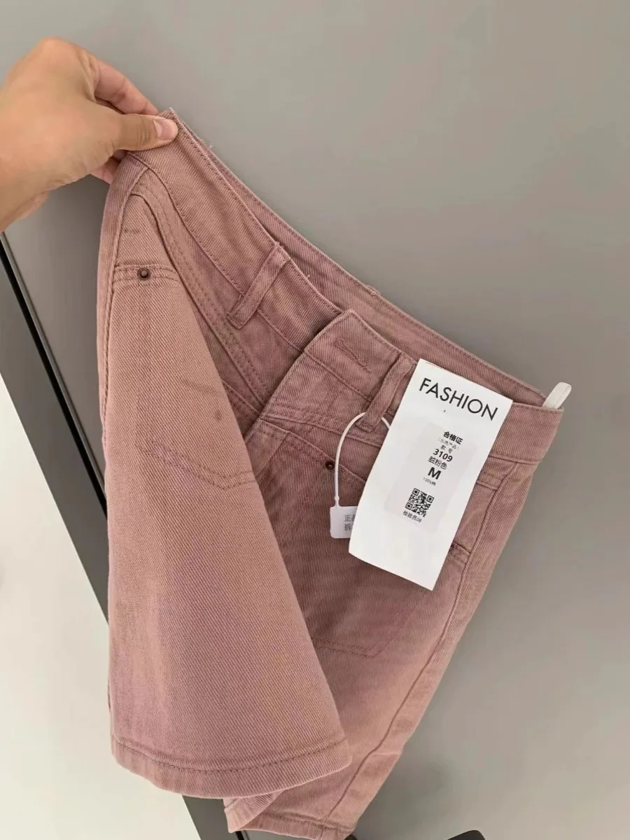 

High Waist ort Denim Skirt Women's Sle Dir Pink American Hot Girl Design Sensation Autumn New Faion plus Size Slimmin...