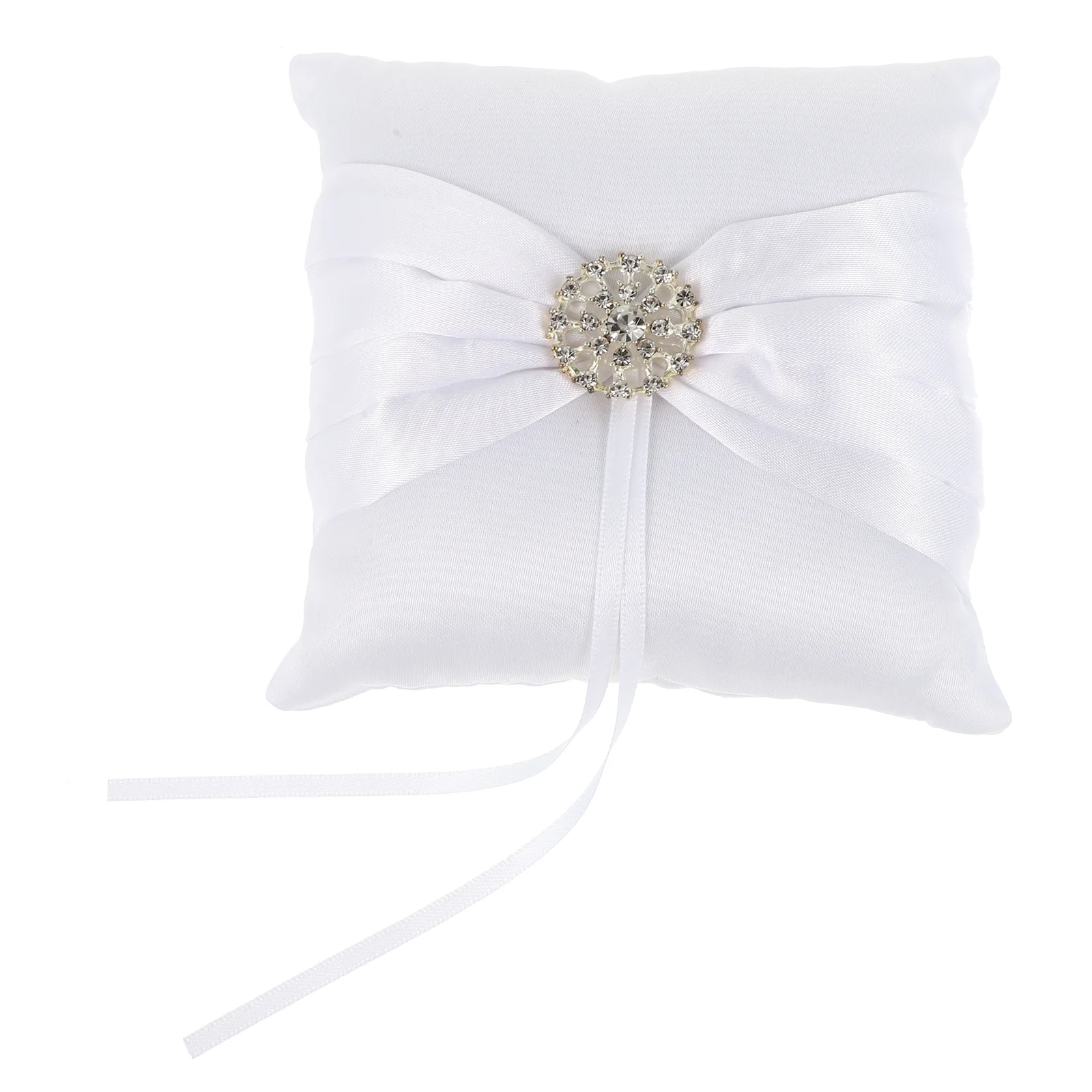 

10*10cm Sparkling Rhinestones Bridal Wedding Ceremony Ring Bearer Pillow with Ribbon (White) Wedding ring pillow