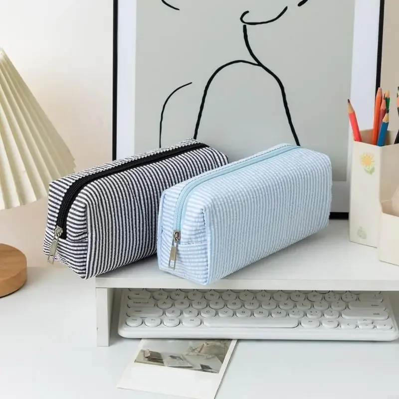 Estuche para lápices a rayas resistente agua, bolsas para bolígrafos poliéster, bolsa almacenamiento cosméticos para