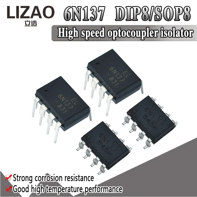 LIZAO 10PCS 6N137 High Speed Optocoupler Isolator, DIP8/SOP8 Package High Performance Optical Coupler Chip