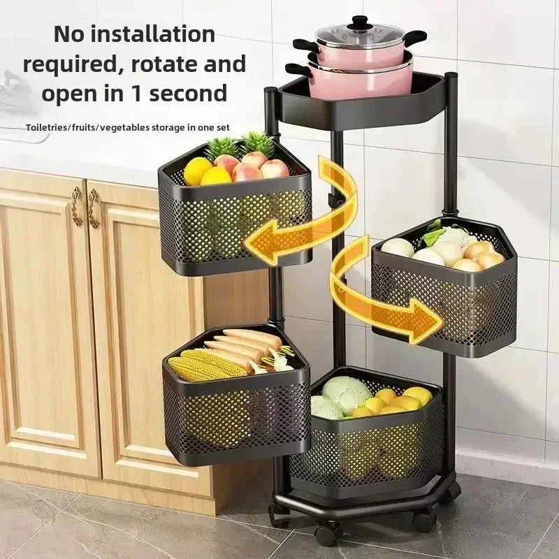 

Floor, Rotatable, Vegetables, Kitchen, Corner, Shelf, Trolley, Living Room, Multi-layer, Vegetable Rack, Storage Artifact