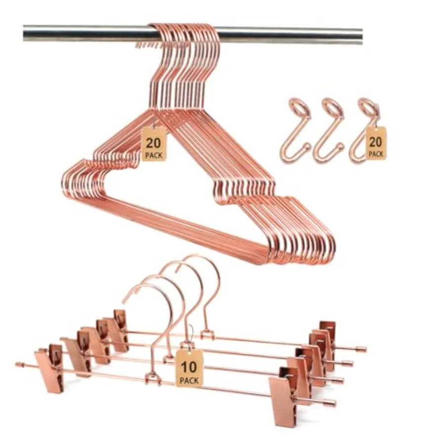 

Premium Rose Gold Metal Clothes Hangers Set: 20 Shirt + 10 Pants Hangers Space-Saving Non-Slip Heavy-Duty Design for Coats Suit