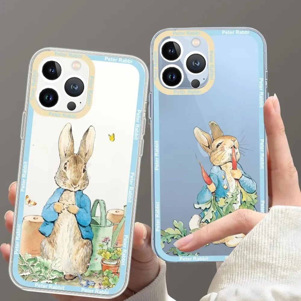 Cute P-peter rabbit Phone Case For iPhone 11 12 Mini 13 14 Pro Max Transparent Shell