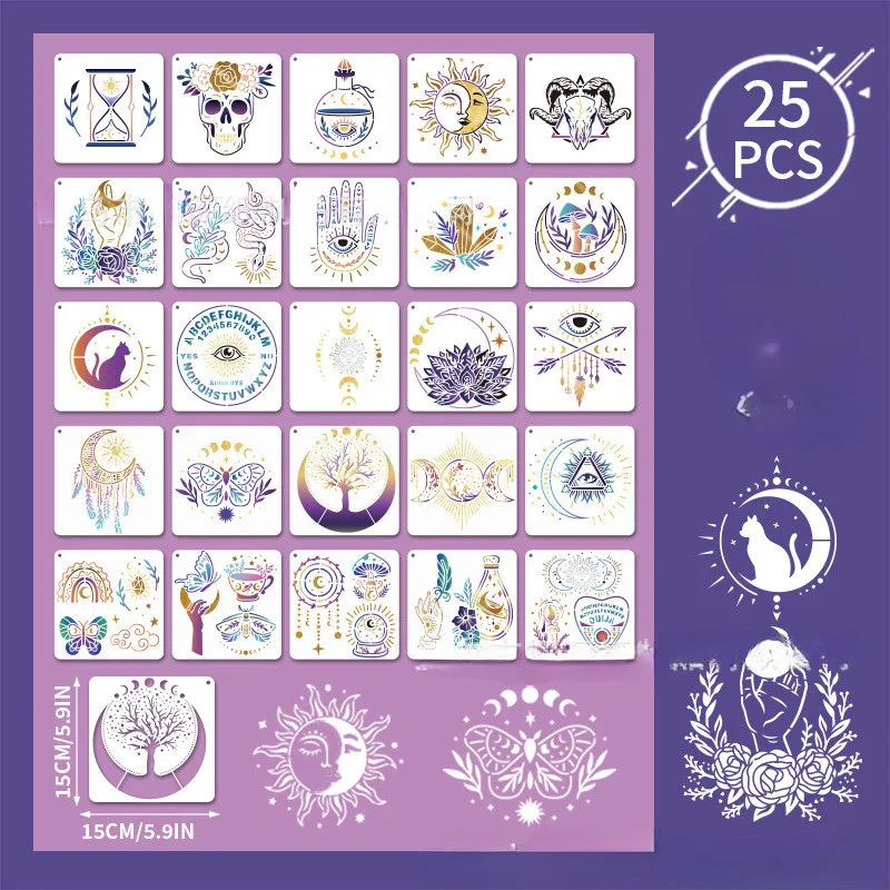 25 قطعة من استنسل كوكبة العرافة قابلة لإعادة الاستخدام DIY قالب رش جرافيتي للرسم على الأثاث والقماش والجدار