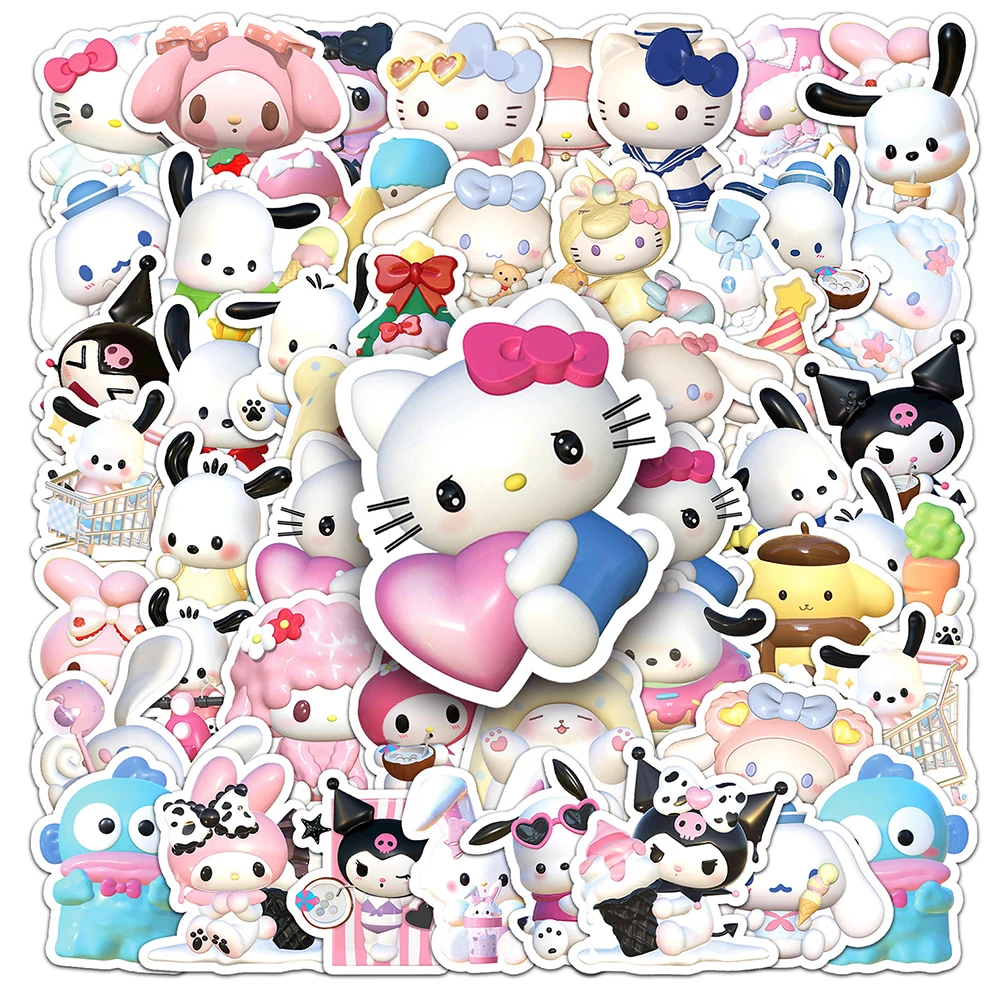 10/30/50PCS Kawaii 3D Sanrio Stickers Hello Kitty Pochacco Decals Toy DIY Fridge Phone Notebook Cute Graffiti Kids Sticker Pack