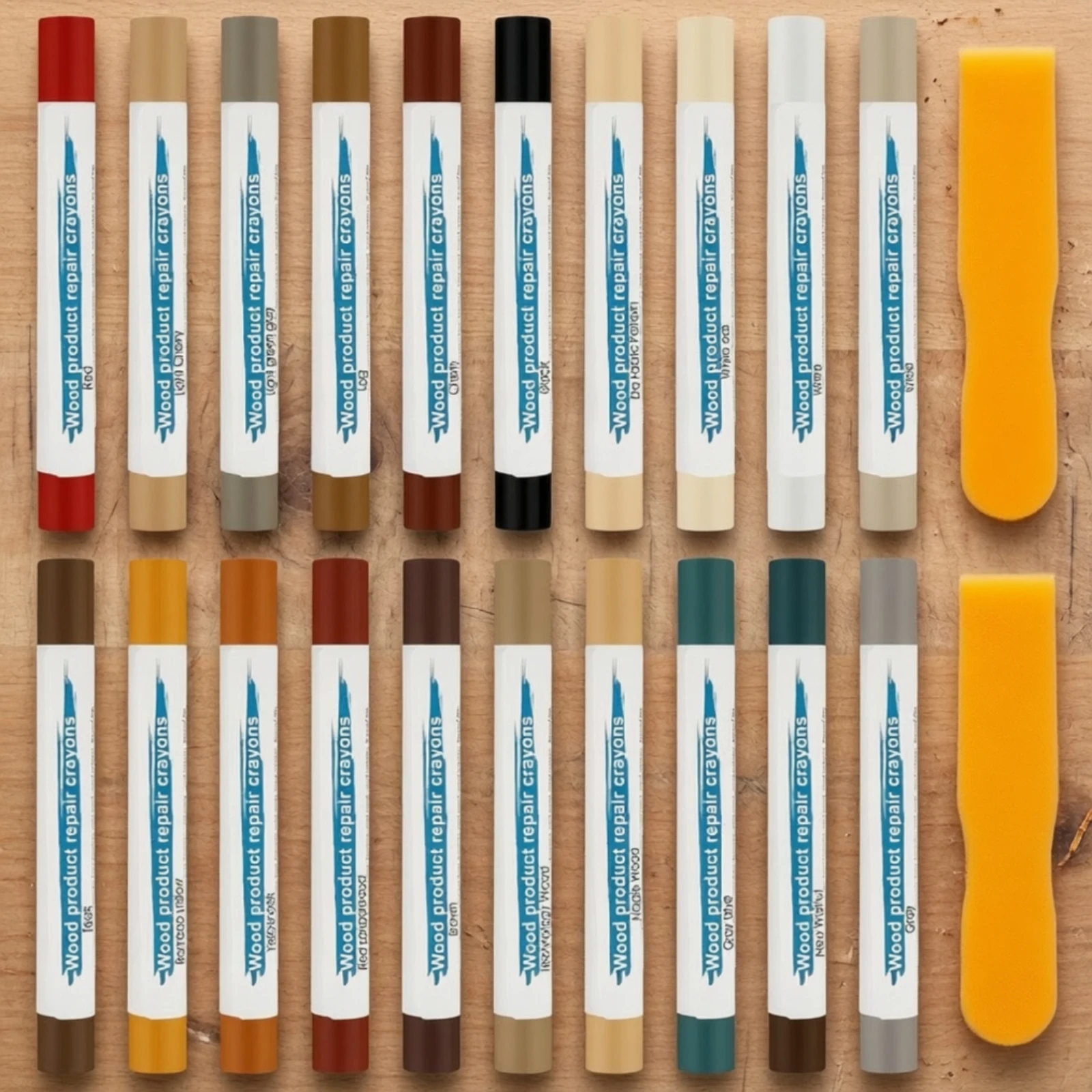 20 Pieces Wood Repair Crayons with Scraping Tools Assorted Colors Wood Repair Crayons DIY Low-Mess for Homeowners, Home Repairs