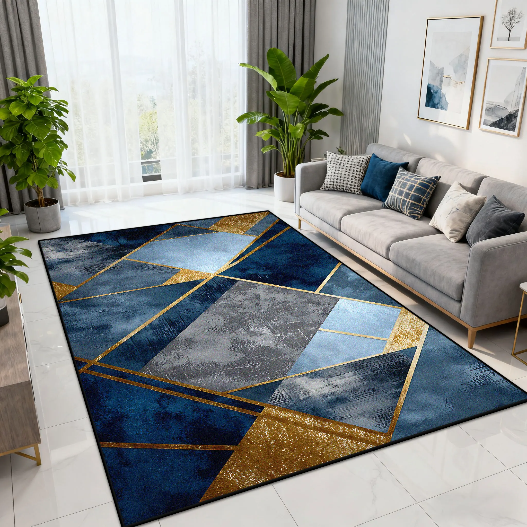 

Ковер с 3D-геометрическим дизайном для гостиной, легкий роскошный декор, моющийся, складной, большой, для офиса, мягкий напольный коврик для зоны отдыха у дивана