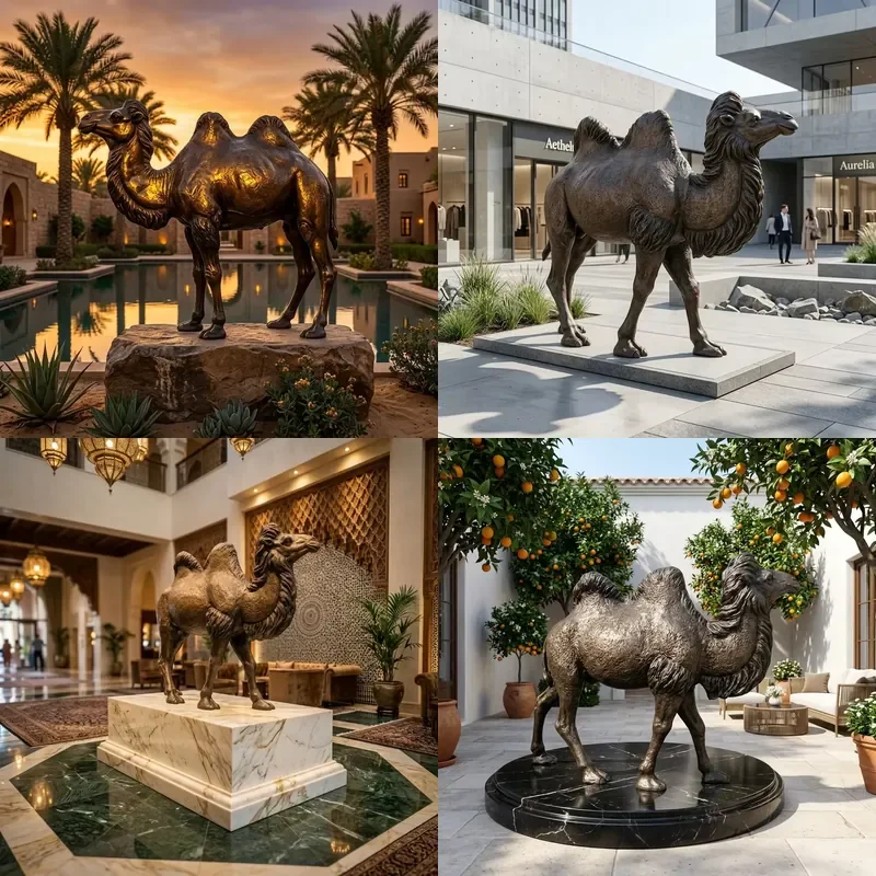 for Customized Antique Bronze Camel Statues Wholesale Realistic Bimodal Sculptures for Desert Hotel Villas Park Landscape