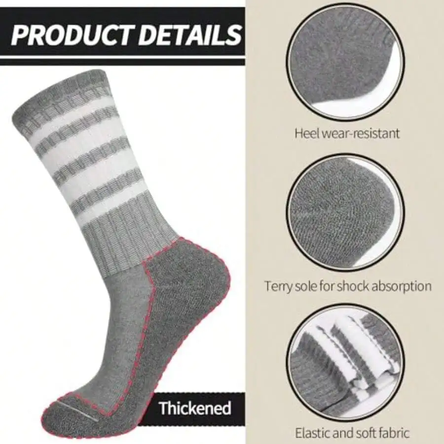 

4 Pairs Striped Crew Socks For Women Cotton Athletic Socks Lightweight Stretch Casual Size 7-10